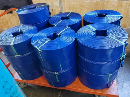 Preço de tubo de drenagem de mangueira de descarga de água plana de PVC flexível azul